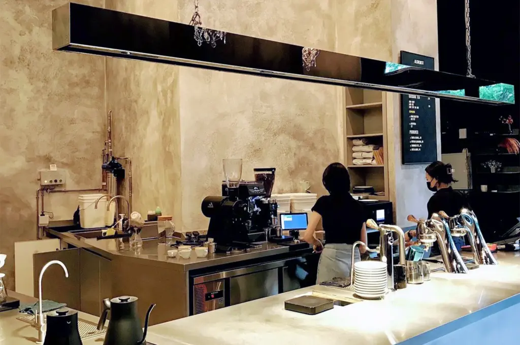 Coffee bar and brewing station inside Alchemist The Mill café, Singapore.