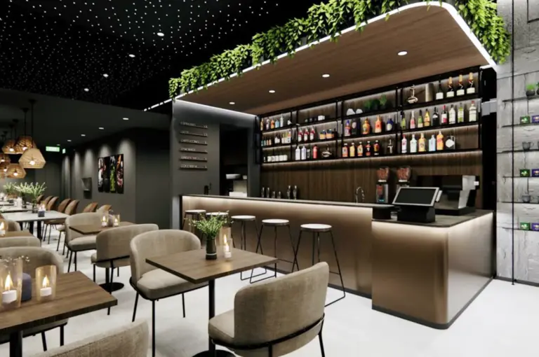 Chapter One by Fables Specialty Coffee Singapore interior with warm lighting, modern seating, and bar counter reflecting calm and intentional cafe design